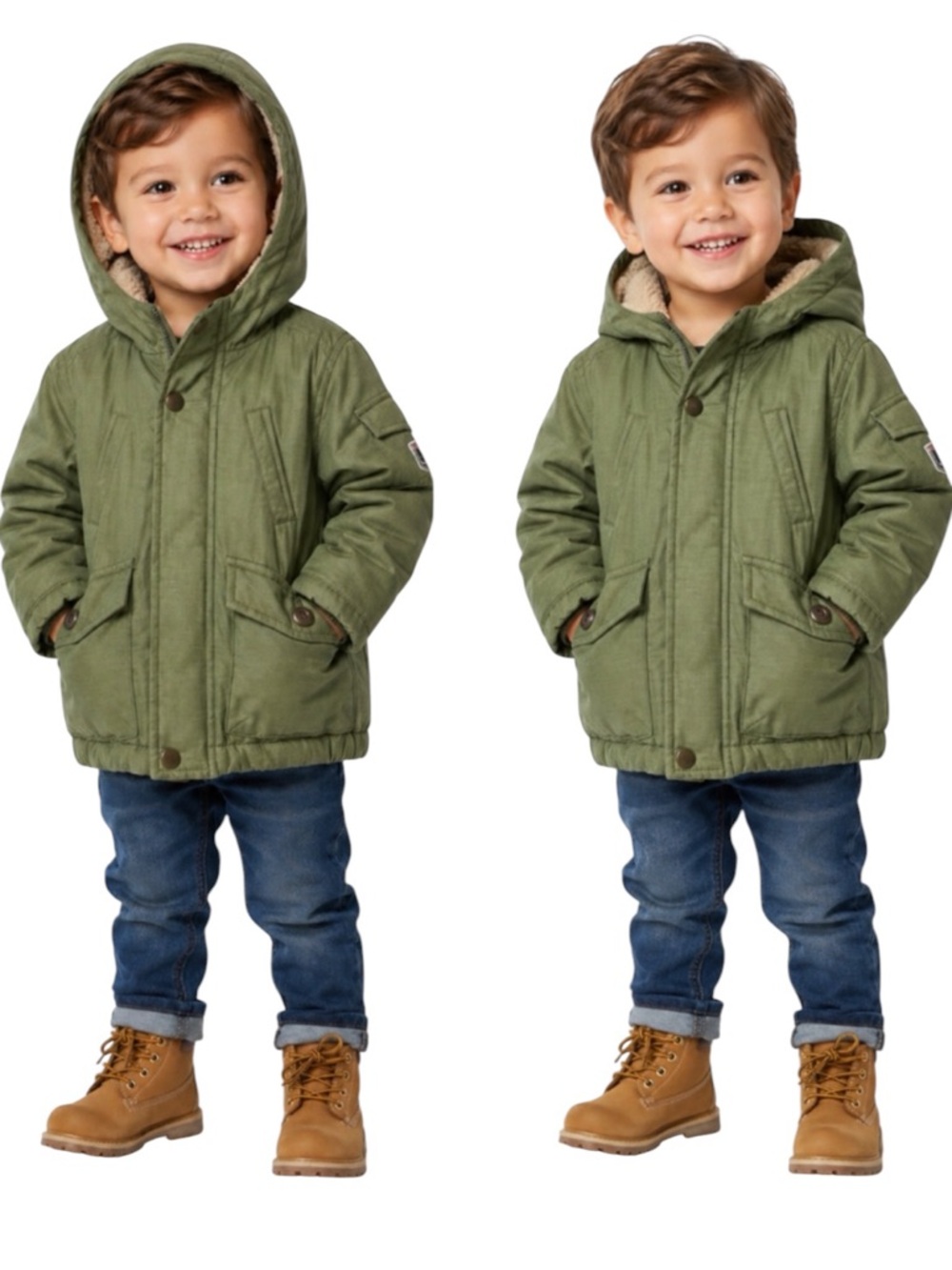 Baby GAP Olive Green Puffer Jacket 6-12 Months Sherpa Hood Insulated Winter Coat